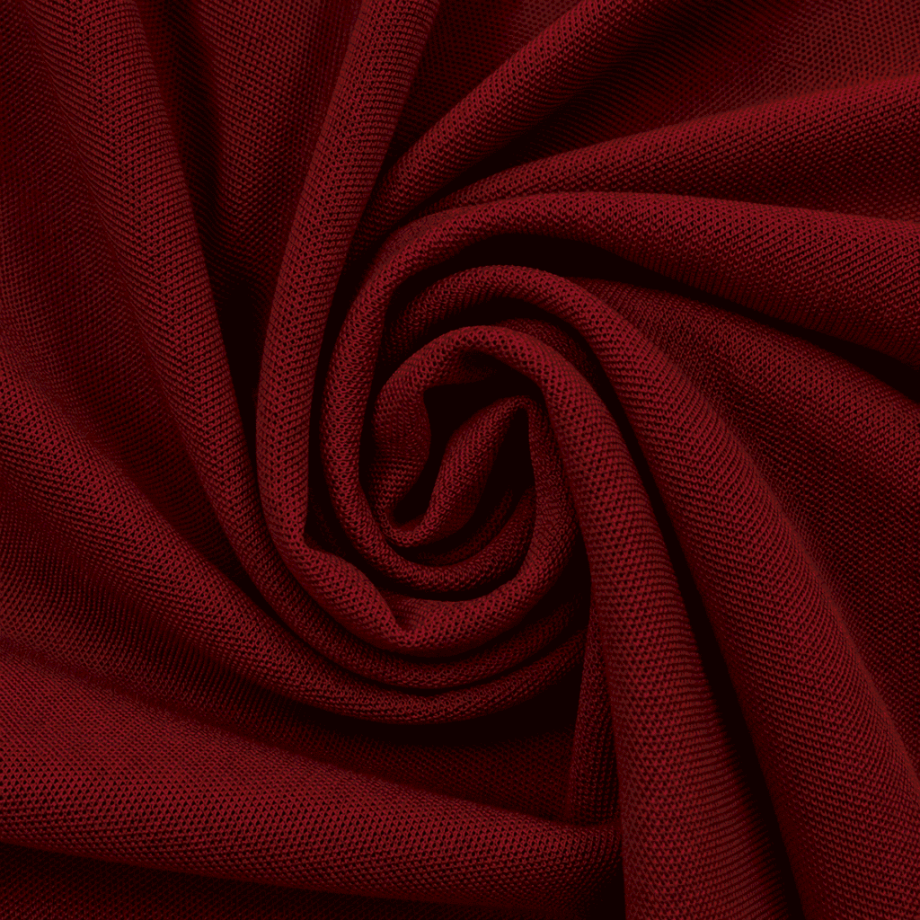 Close-up of Maroon pique knit polo fabric showing texture, weave detail and premium finish.