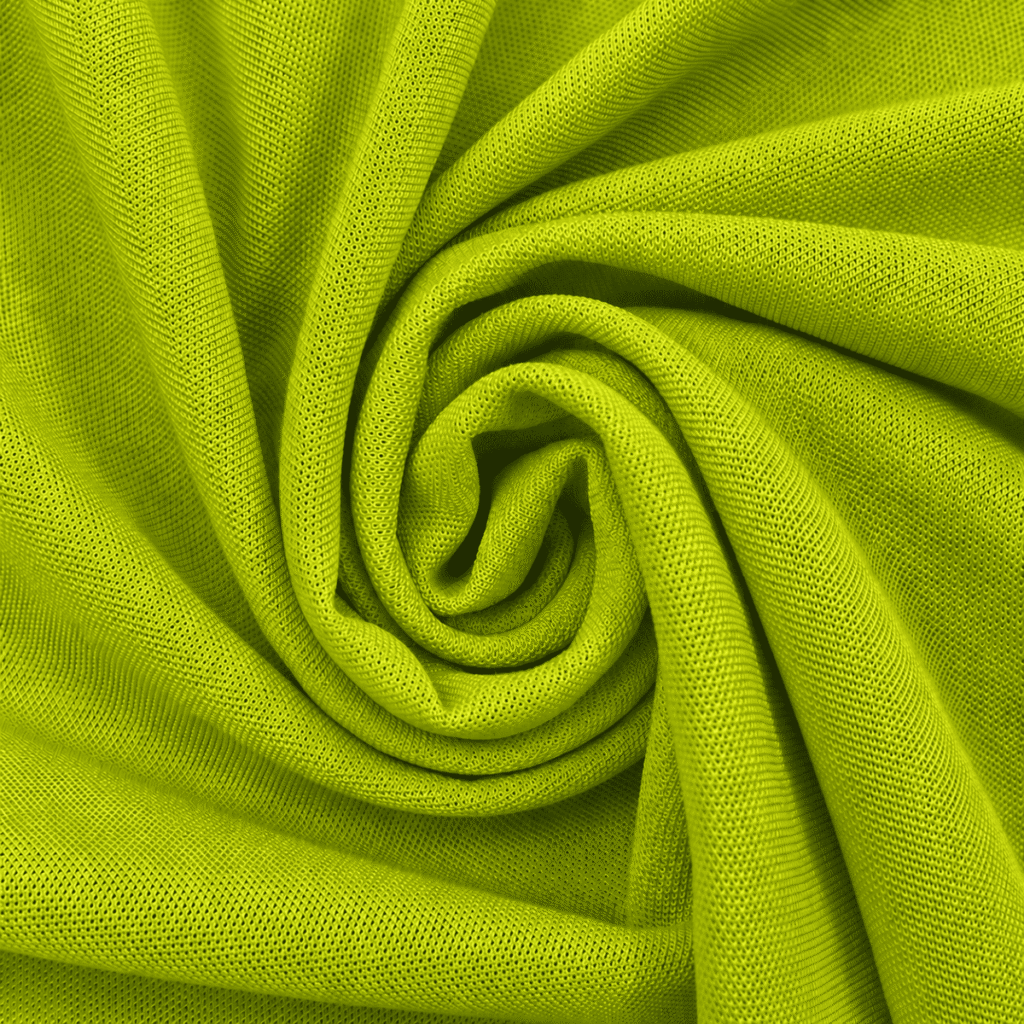 Close-up of Mustard Green pique knit polo fabric showing texture, weave detail and premium finish.